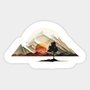 Landscape with mountains sun and tree Sticker